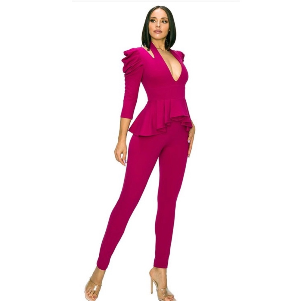 Magenta peplum jumpsuit